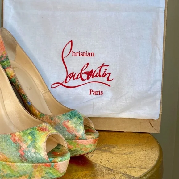 Excellent Christian Louboutin Troca 140 Python Pixel - Red Bottoms Size EU 38 - Picture 11 of 16